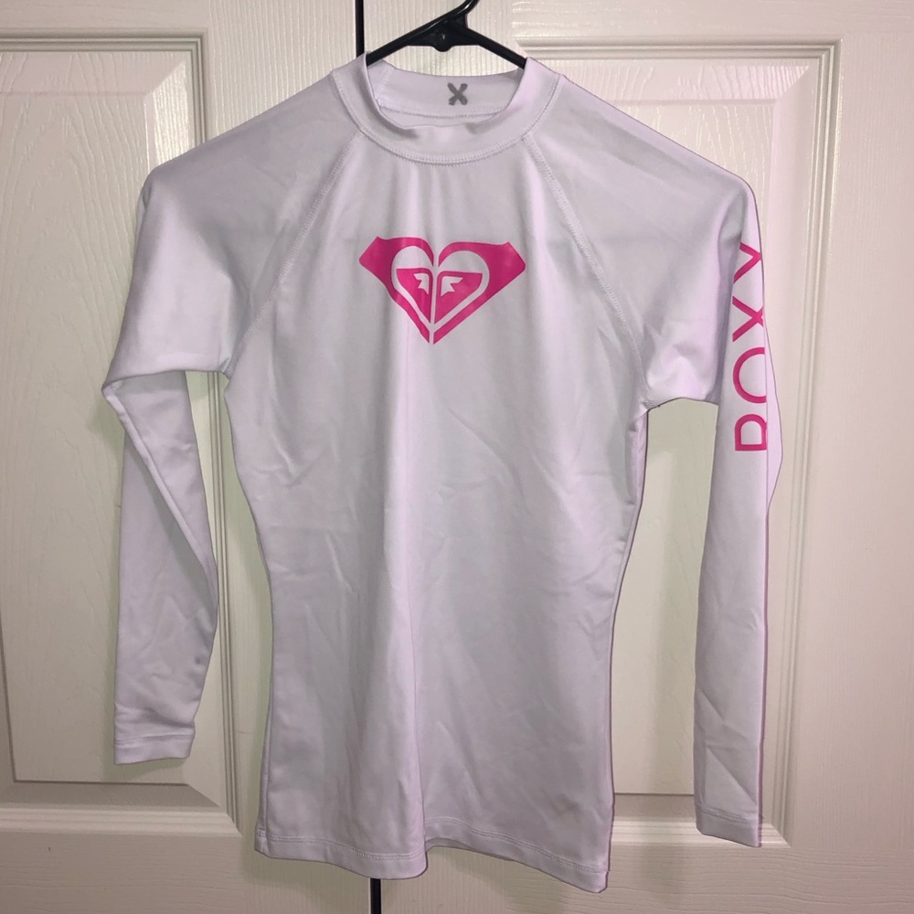 NWOT Roxy White and Pink Swim Rash Guard
